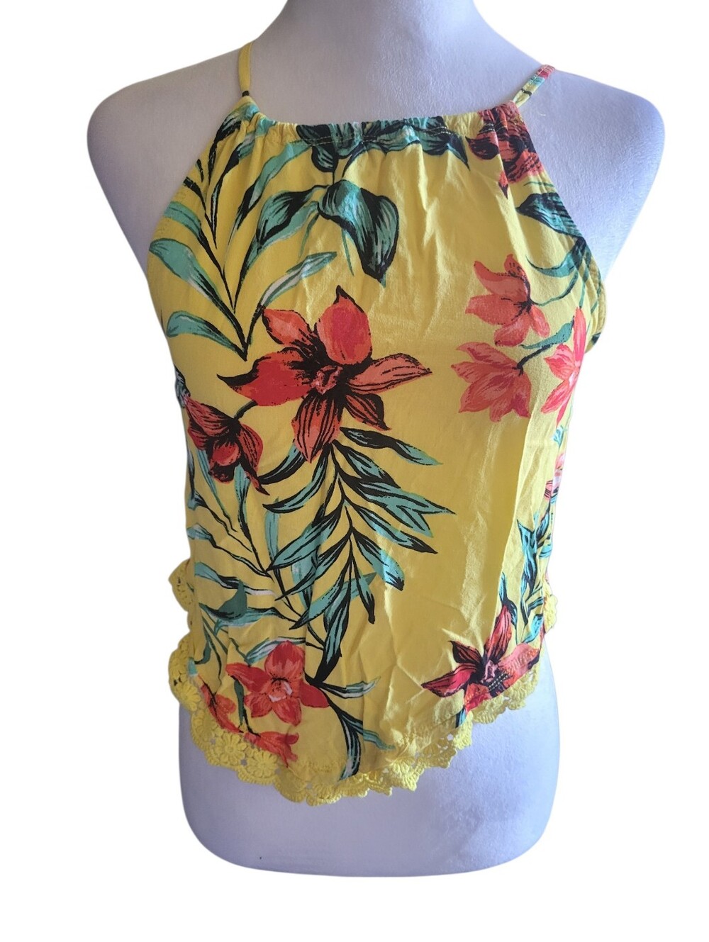 No Boundaries Floral Halter Tank & Short Set Yrllow sz XS